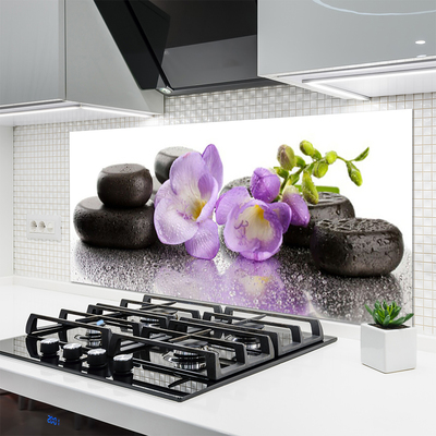 Kitchen Splashback Flower stones art pink black