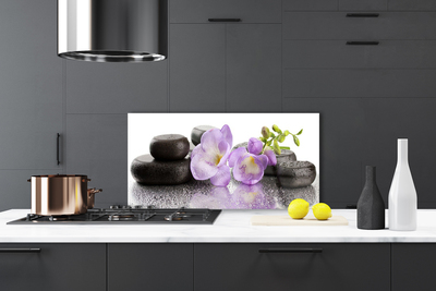 Kitchen Splashback Flower stones art pink black