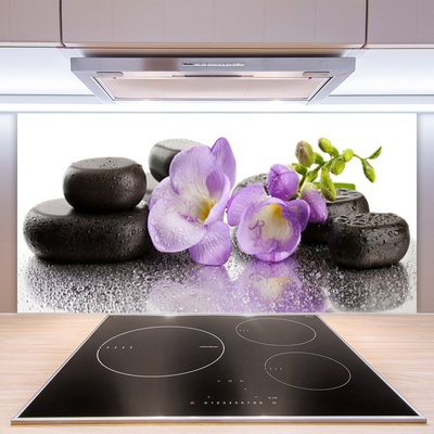 Kitchen Splashback Flower stones art pink black