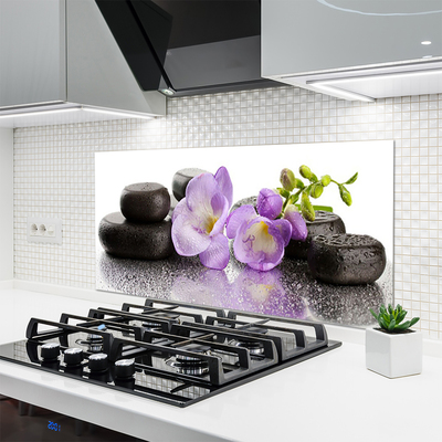 Kitchen Splashback Flower stones art pink black