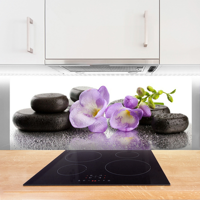 Kitchen Splashback Flower stones art pink black