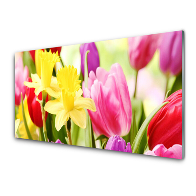 Kitchen Splashback Flowers floral red yellow green