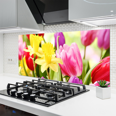 Kitchen Splashback Flowers floral red yellow green