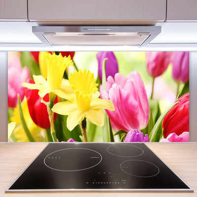 Kitchen Splashback Flowers floral red yellow green