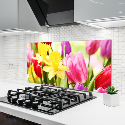 Kitchen Splashback Flowers floral red yellow green