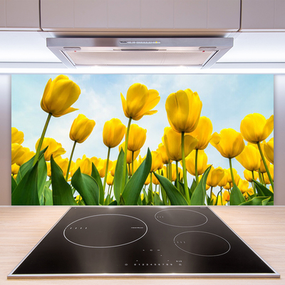 Kitchen Splashback Tulips floral yellow green