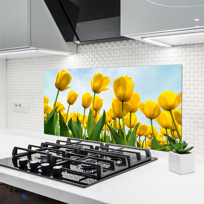 Kitchen Splashback Tulips floral yellow green