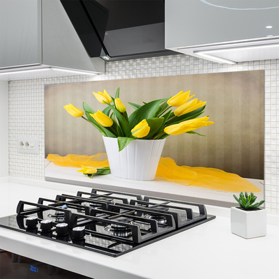 Kitchen Splashback Tulips floral yellow green