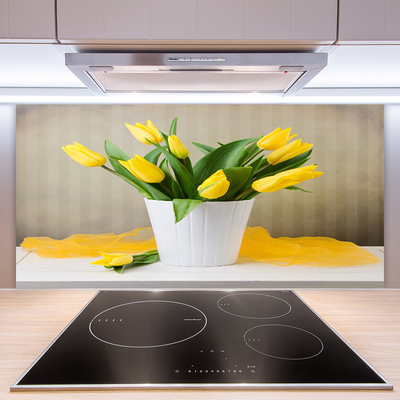 Kitchen Splashback Tulips floral yellow green