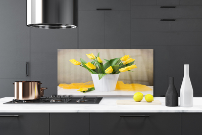 Kitchen Splashback Tulips floral yellow green