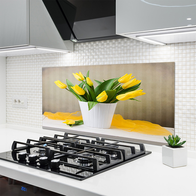 Kitchen Splashback Tulips floral yellow green