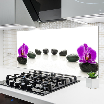 Kitchen Splashback Flower stones art pink black