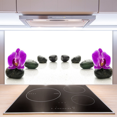 Kitchen Splashback Flower stones art pink black