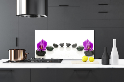 Kitchen Splashback Flower stones art pink black