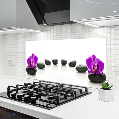 Kitchen Splashback Flower stones art pink black