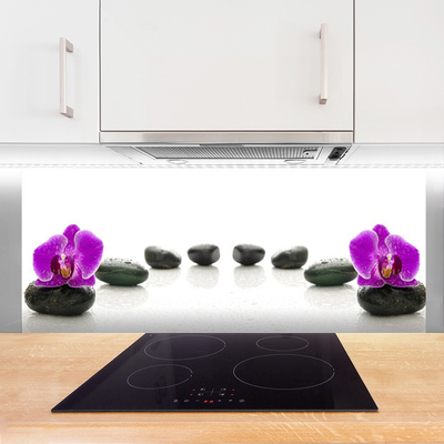 Kitchen Splashback Flower stones art pink black