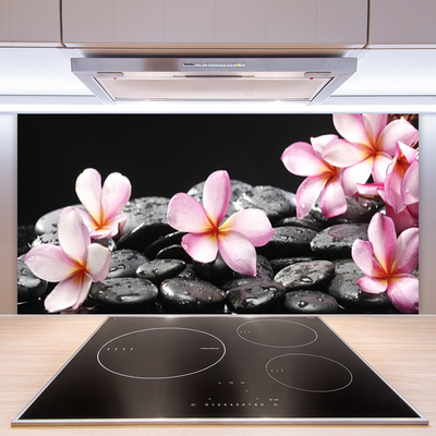 Kitchen Splashback Flower stones floral pink black