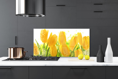 Kitchen Splashback Tulips floral yellow green