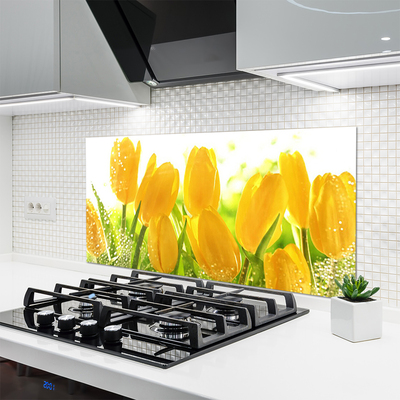 Kitchen Splashback Tulips floral yellow green