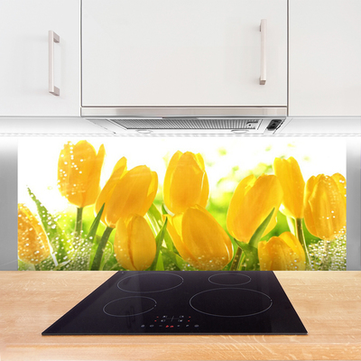 Kitchen Splashback Tulips floral yellow green