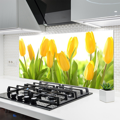 Kitchen Splashback Tulips floral yellow green