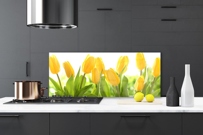 Kitchen Splashback Tulips floral yellow green