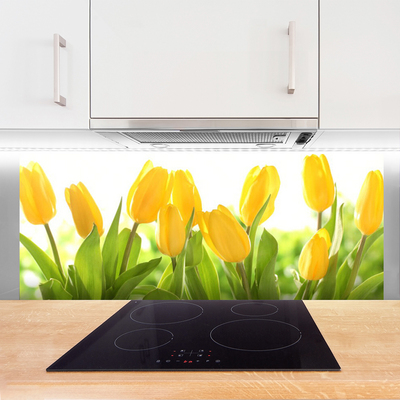 Kitchen Splashback Tulips floral yellow green