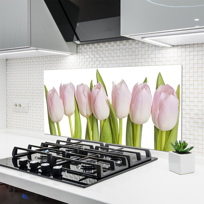 Kitchen Splashback Tulips floral pink green