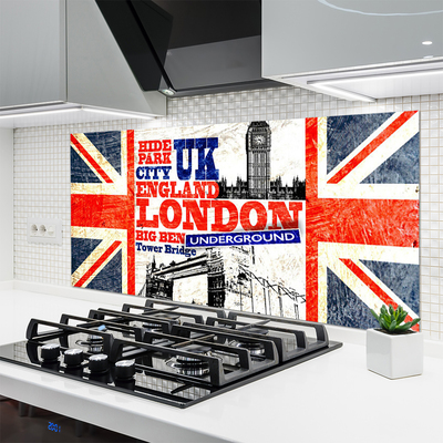 Kitchen Splashback London flag art blue white red grey