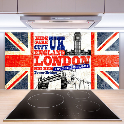 Kitchen Splashback London flag art blue white red grey