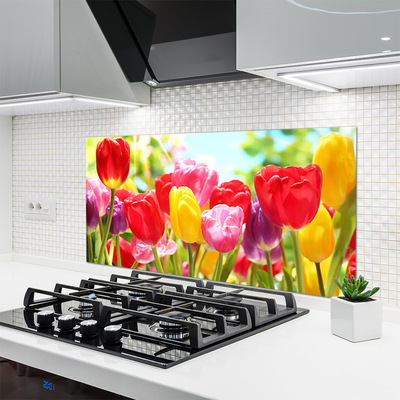 Kitchen Splashback Tulips floral red yellow