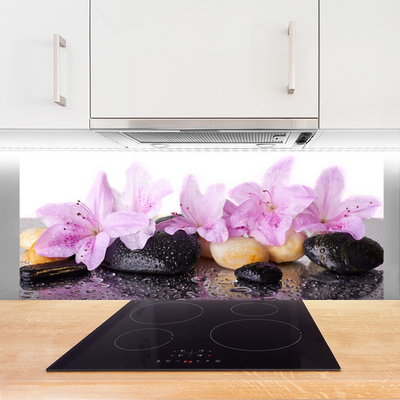 Kitchen Splashback Flower stones floral pink black