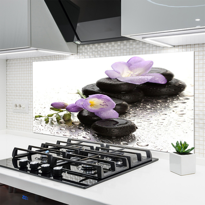 Kitchen Splashback Flower stones art pink black