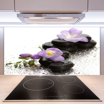 Kitchen Splashback Flower stones art pink black