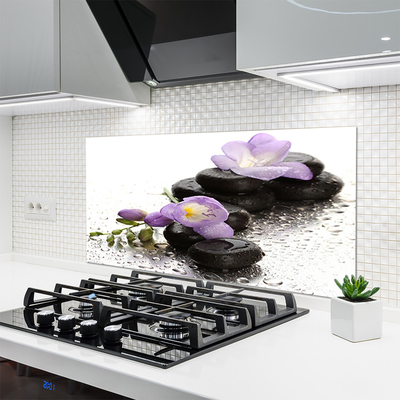 Kitchen Splashback Flower stones art pink black