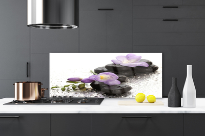 Kitchen Splashback Flower stones art pink black