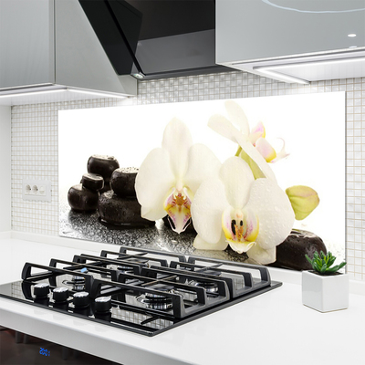 Kitchen Splashback Flower stones floral white black