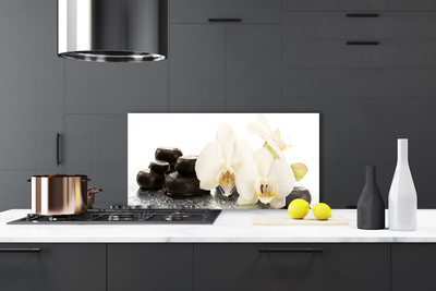 Kitchen Splashback Flower stones floral white black