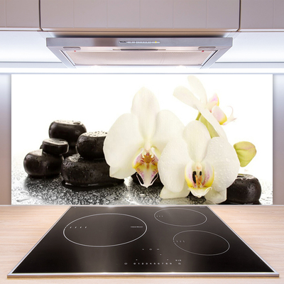 Kitchen Splashback Flower stones floral white black