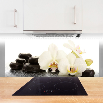 Kitchen Splashback Flower stones floral white black