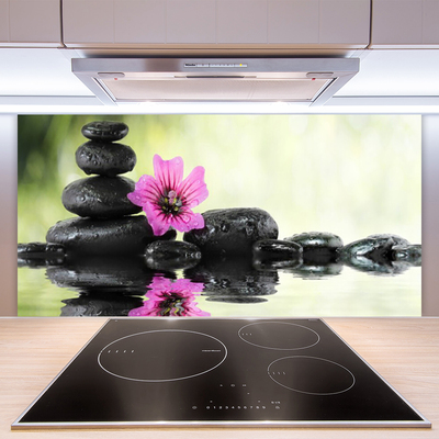 Kitchen Splashback Flower stones art pink black