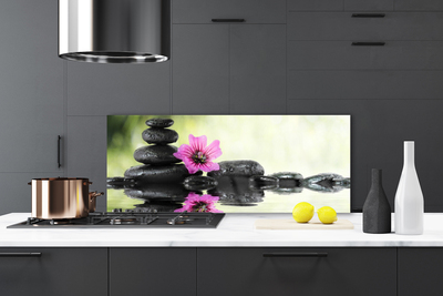 Kitchen Splashback Flower stones art pink black