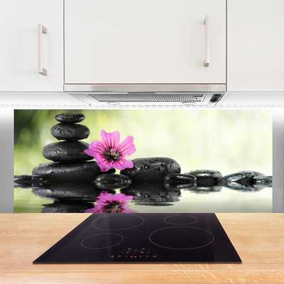 Kitchen Splashback Flower stones art pink black