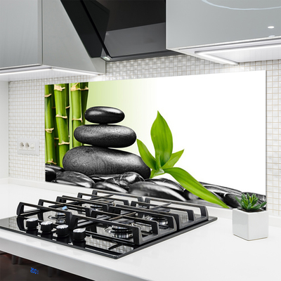 Kitchen Splashback Bamboo stalks stones art green black