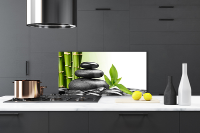 Kitchen Splashback Bamboo stalks stones art green black