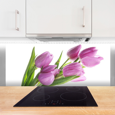 Kitchen Splashback Tulips floral pink green