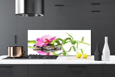 Kitchen Splashback Bamboo flower stones art green pink grey