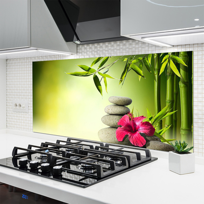 Kitchen Splashback Bamboo tube flower stones floral green red grey