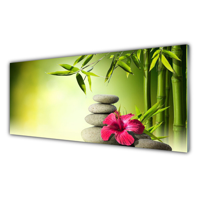 Kitchen Splashback Bamboo tube flower stones floral green red grey