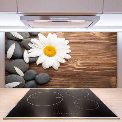 Kitchen Splashback Daisy stones floral yellow white grey